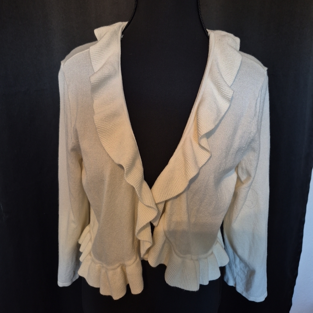 Jones New York Cream Ruffle Cardigan